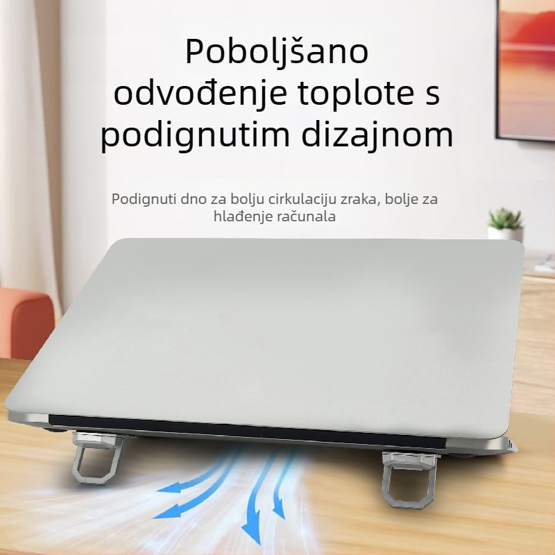 Metalna sklopiva podrška za laptop za povećanje visine i hlađenje, težina 105 g, kompatibilna s tabletima i telefonima