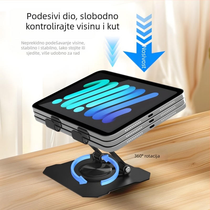 Stolni držač za tablet, metalni, 360° rotacija, univerzalan, sklopiv, 383 g