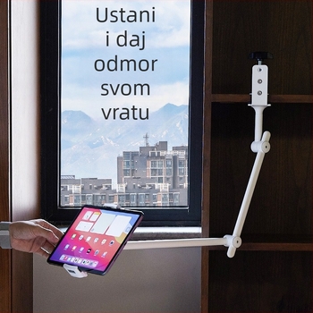 Stolni držač za telefon i tablet s klipsom, tri ruke, podesiva duljina, univerzalna kuglična glava