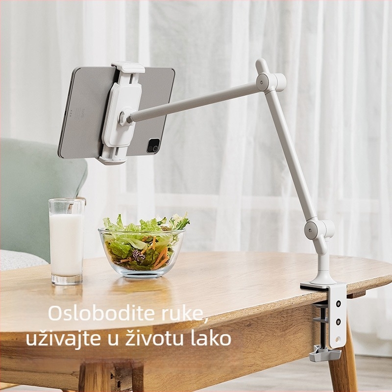 Stolni držač za telefon i tablet s klipsom, tri ruke, podesiva duljina, univerzalna kuglična glava
