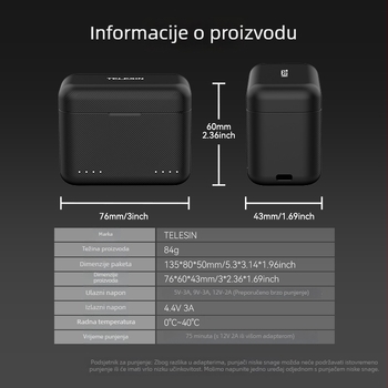 TELESIN Punjac baterije za Insta360 X4 s kutijom za punjenje i kabelom za napajanje, model S0-BCG-07-TIS, plastika