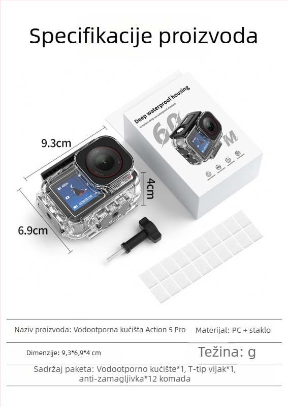 Magnetska vodootporna zaštitna kućica za DJI Action 5 Pro/4/3 – akrilno ronilačko kućište