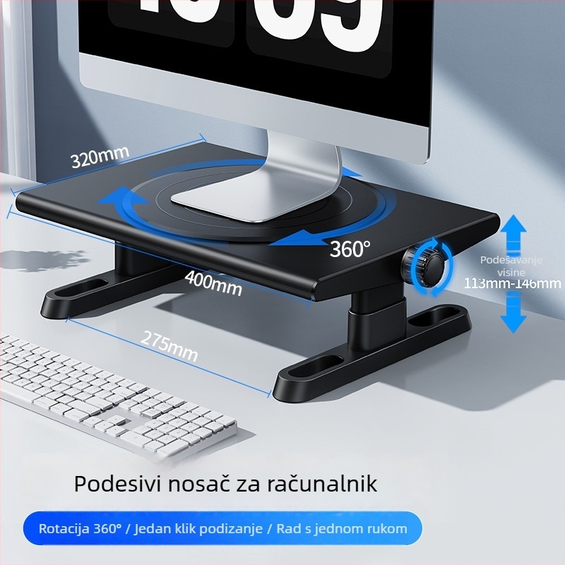 Okretna i podizna stalak za monitor i laptop — Materijal: ABS, aluminij, silikon; Model: 04754; Marka: Oatsbasf/paifan; Univerzalna kompatibilnost; Težina: 2,2 kg