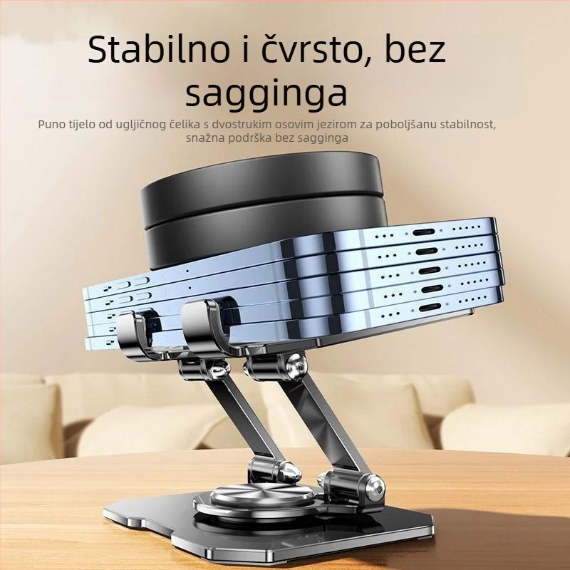 Stalak za tablet za stolom – metalni, rotirajući, sklopivi, prilagodljivi, s otvarima za hlađenje