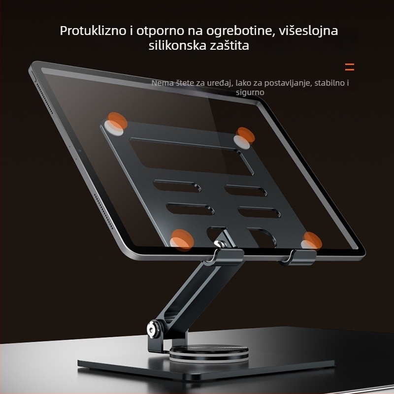 Rotirajući aluminijski stalak za tablet s sklopivim, prilagodljivim dizajnom za stolnu upotrebu iPad i iPhone