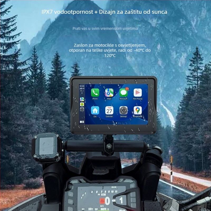 Vanjski prijenosni navigator za motocikl s praćenjem tlaka u gumama, Android Auto i CarPlay, Wi-Fi i 3D karte