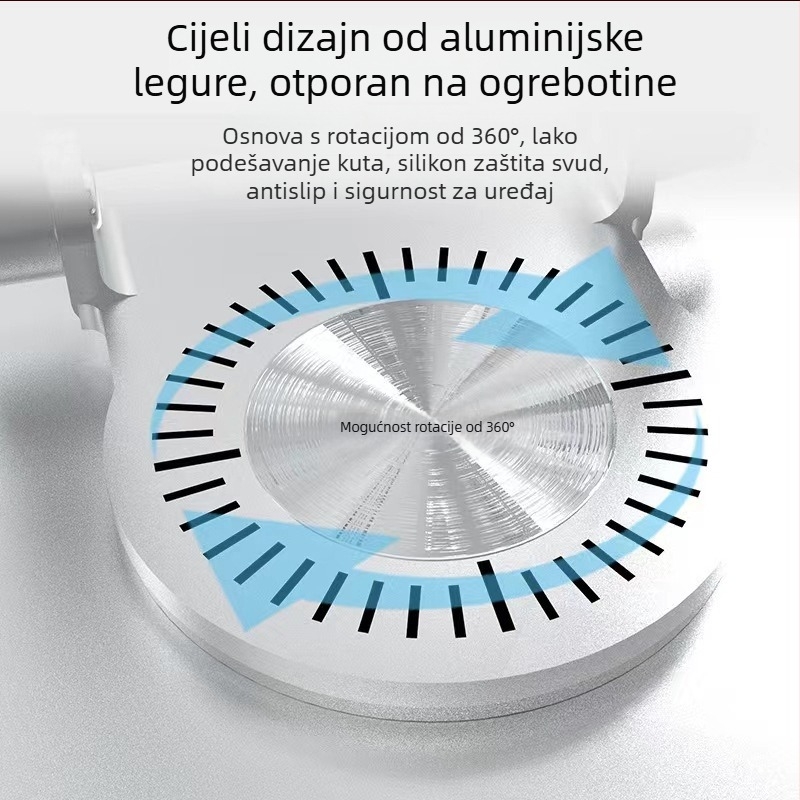 Držač za tablet od aluminijske legure, rotirajući stolni nosač, 220 g, kompatibilan s iPhone/iPad/iPod