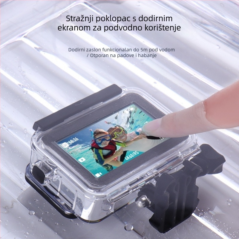 Vodootporan kućište za DJI Osmo Action 3/4/5 — optičko staklo + PC + nehrđajući čelik, stražnji poklopac s dodirnim zaslonom, logo otisnut