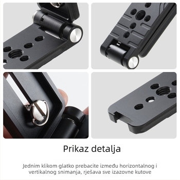 L-oblika uspravna pločica za DSLR fotoaparat — aluminijski kovinski spoj, nosivost 2-5 kg, težina 110 g
