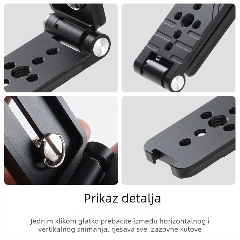 L-oblika uspravna pločica za DSLR fotoaparat — aluminijski kovinski spoj, nosivost 2-5 kg, težina 110 g