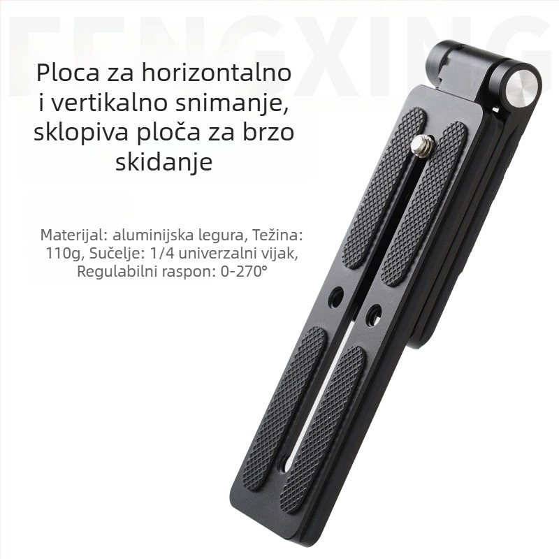 L-oblika uspravna pločica za DSLR fotoaparat — aluminijski kovinski spoj, nosivost 2-5 kg, težina 110 g