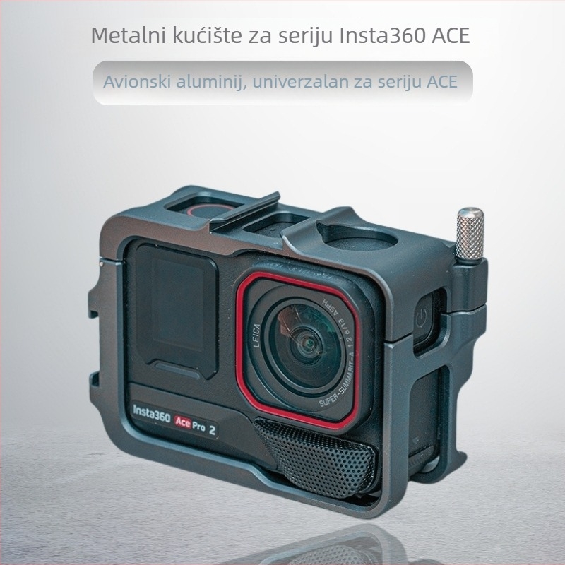 Aluminijska zaštitna rama za Insta360 Ace/Ace Pro/Ace Pro 2 s metalnom Rabbit Cage, model XY-ACE2-AL; Uključuje GoPro sučelje, Ključić, Vijci; Prilagodljiv logotip