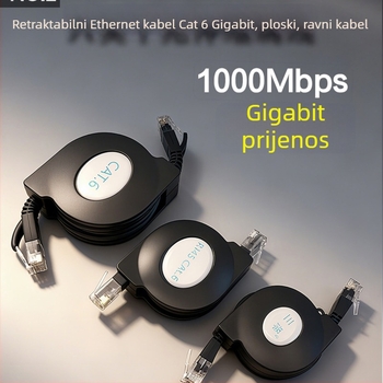 Cat6 prijenosni RJ-45 Ethernet kabel, 1,5 m, čisti bakar, 1000 Mbps
