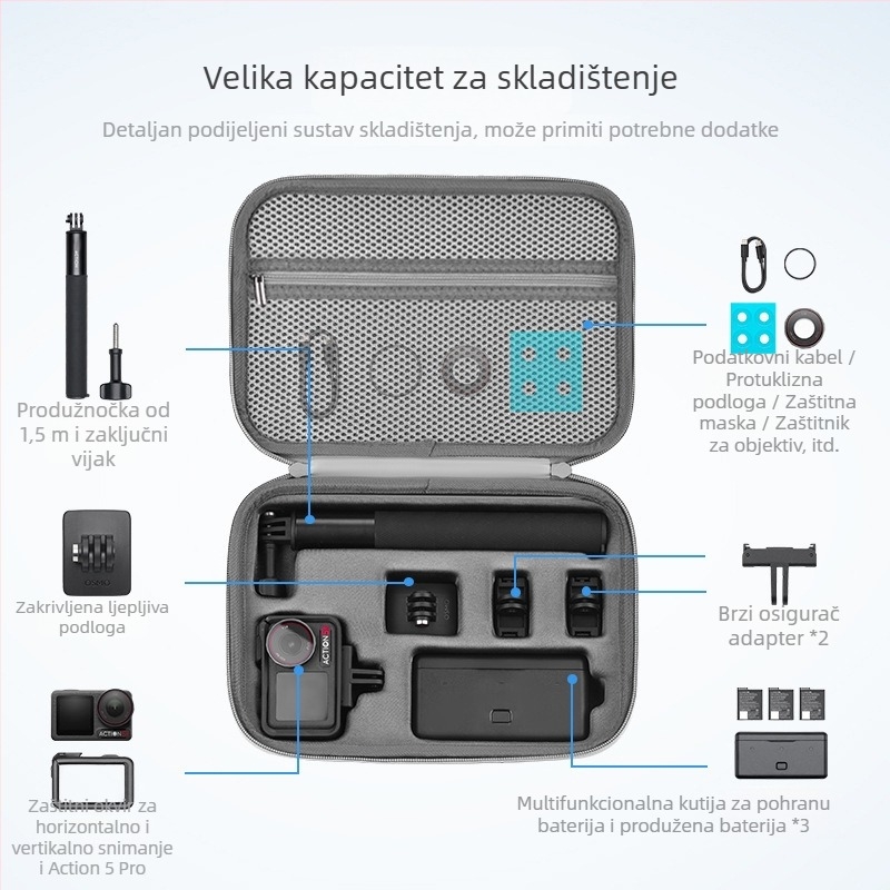 Torba preko ramena za DJI Action 5 Pro / 4 akcijsku kameru — prenosna torba za nošenje, dodatna oprema za pohranu