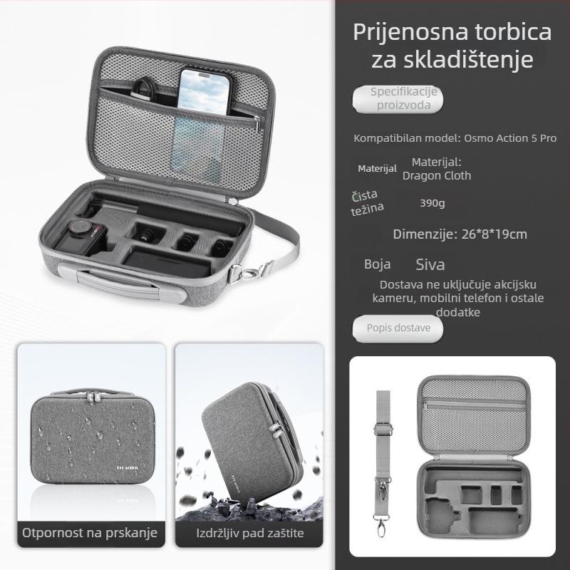 Torba preko ramena za DJI Action 5 Pro / 4 akcijsku kameru — prenosna torba za nošenje, dodatna oprema za pohranu