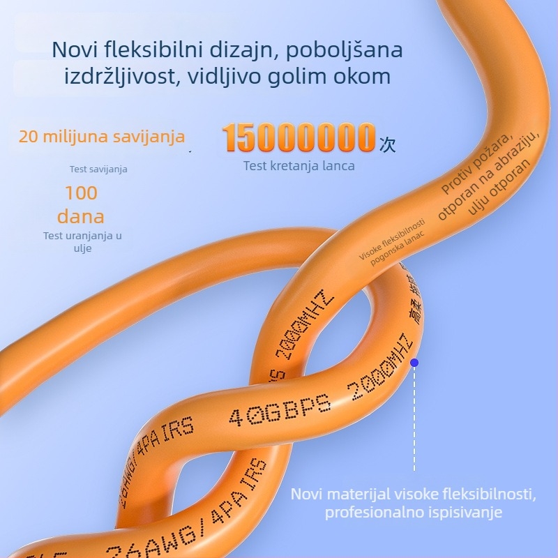 Industrijski Cat8 mrežni kabel za Profinet, dvostruko oklopljen, kompatibilan s drag-chainom, 40 Gbps