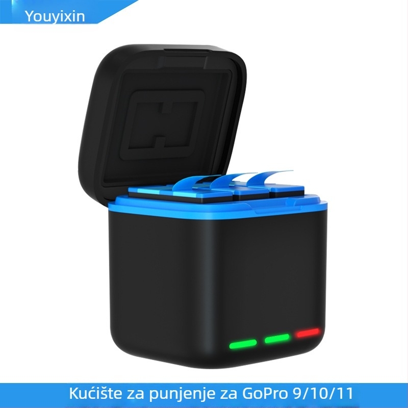 GoPro kutija za punjenje baterije, 3-kanalna, kompatibilna s HERO9-12, PC+ABS, ispisan logo