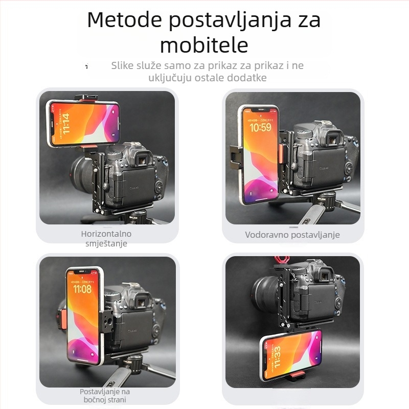 Aluminijski L-oblik držač kamere i pametnog telefona s bazom za brzo pričvršćivanje, univerzalni dodatak za stativ