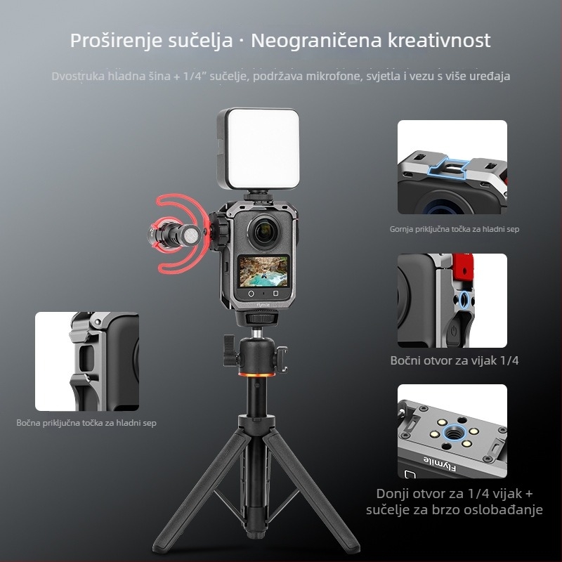 Zaštitni okvir za DJI Osmo 360 – aluminijska legura + silikon zaštitni poklopac za objektiv, 78,7 g, Uključuje metalni okvir Rabbit Cage i zaštitni poklopac objektiva