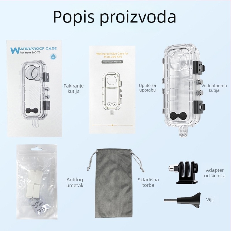 Vodootporna kućišta za Insta360 X4/X5 – dubina 60 m, PC materijal, uključuje kućište, bazu i vijce
