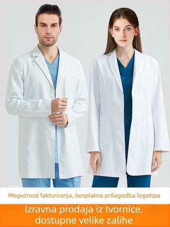Elegant heart Antistatički medicinski kaput za unisex - dugi rukavi, ovratnik tip kaputa, tkanina poliester/pamuk, odvaja vlagu