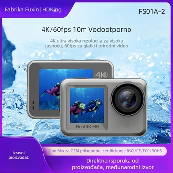HDking FS01A-2 Akcijska kamera: 4K60fps, Wi‑Fi, vodootporna do 30 m uz kućište, dvostruki LCD zaslon u boji, stabilizacija slike