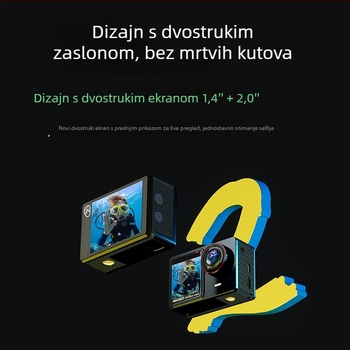 Kamera za akciju za biciklizam – 48 MP senzor, TF kartica pohrana, dvostruki LCD zasloni, model A26, trajanje baterije 90–110 minuta