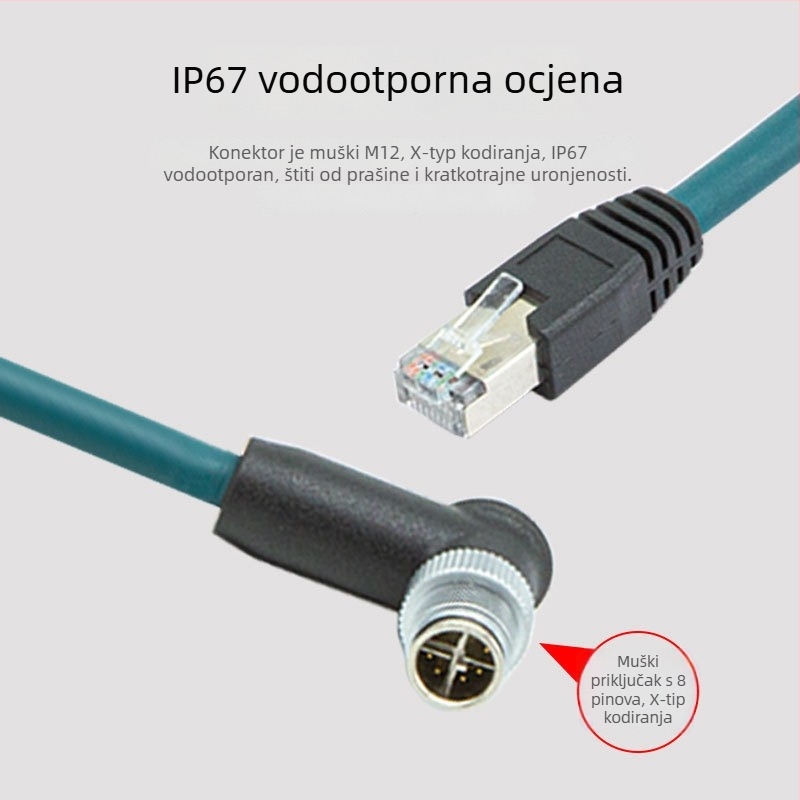 Industrijski Ethernet kabel M12 na RJ45, X-Type, 8-jezgreni bakar, Cat6