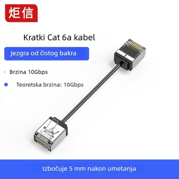 Cat6a bakreni ultra-tanki kratki Ethernet kabel RJ-45, 10 Gbps, Ø3 mm, za modem i ruter