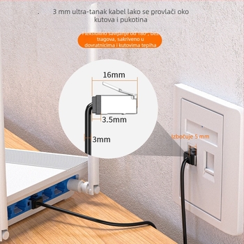 Cat6a bakreni ultra-tanki kratki Ethernet kabel RJ-45, 10 Gbps, Ø3 mm, za modem i ruter