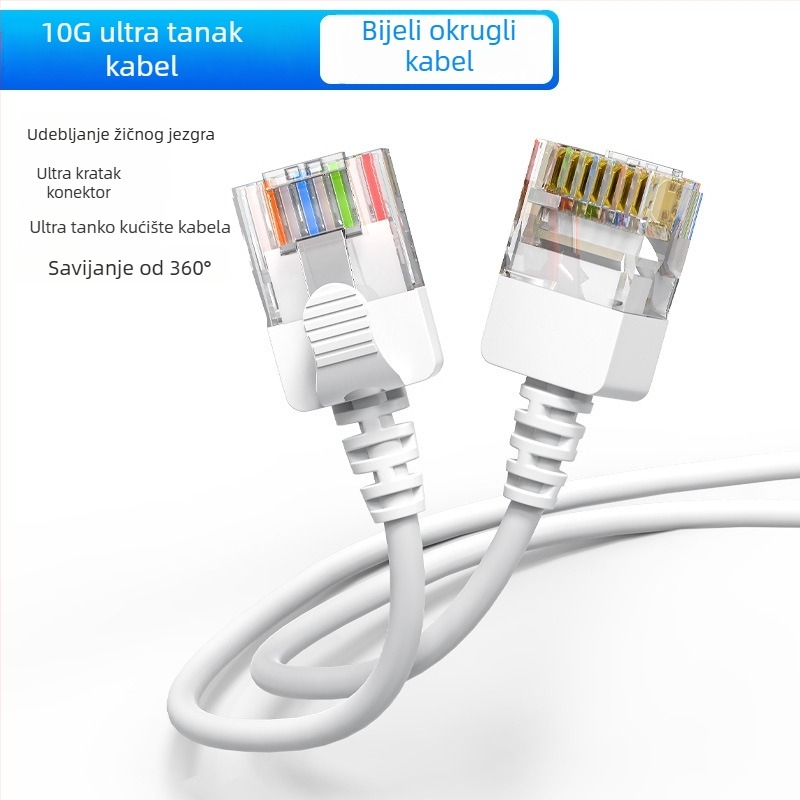CAT6 mrežni kabel s fleksibilnim 90° kutem i ultra-tankim vodičem za gigabitnu mrežu (CAT6, fleksibilan, 90°, ultra-tank)