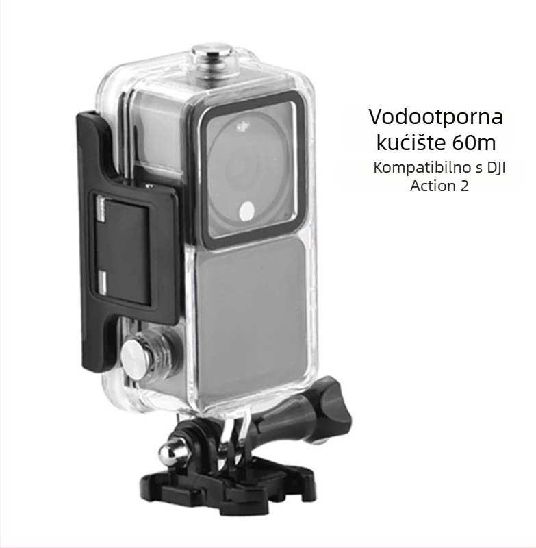 Vodootporan kućište za DJI Action 2 s dvostrukim zaslonom – prozirno kućište, vodootpornost do 60 m, materijal: H9 kaljeno staklo + PC + nehrđajući čelik, kompatibilan s dvostrukim zaslonskim paketom Action 2