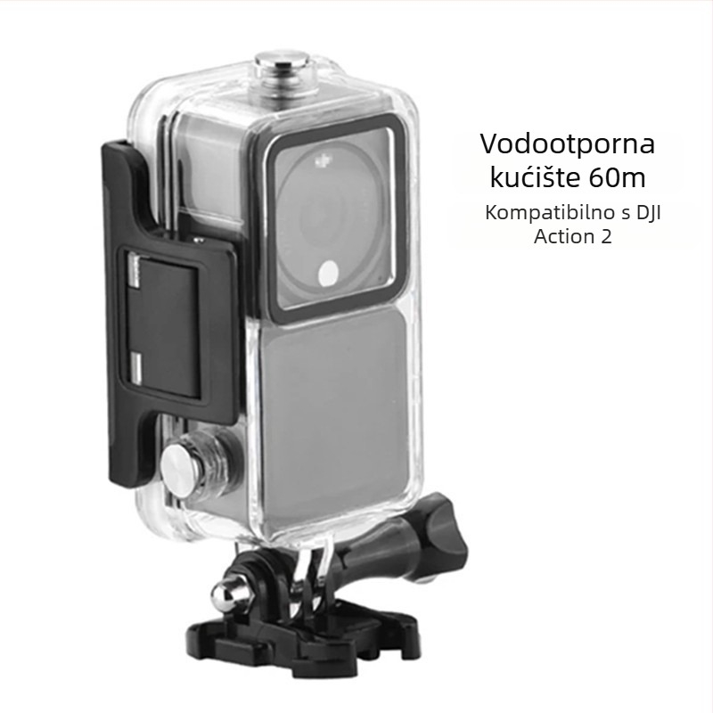 Vodootporan kućište za DJI Action 2 s dvostrukim zaslonom – prozirno kućište, vodootpornost do 60 m, materijal: H9 kaljeno staklo + PC + nehrđajući čelik, kompatibilan s dvostrukim zaslonskim paketom Action 2