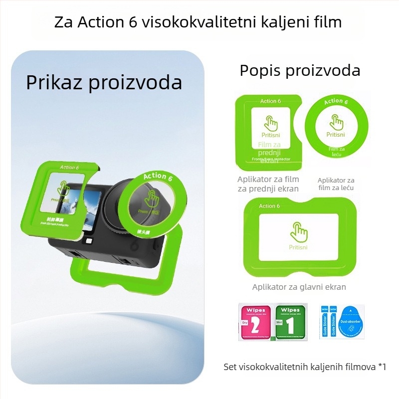 Set zaštitnih filmova za objektiv i zaslon za DJI Action 6 – Model: Positioning tempered film, Materijal: Tempered film