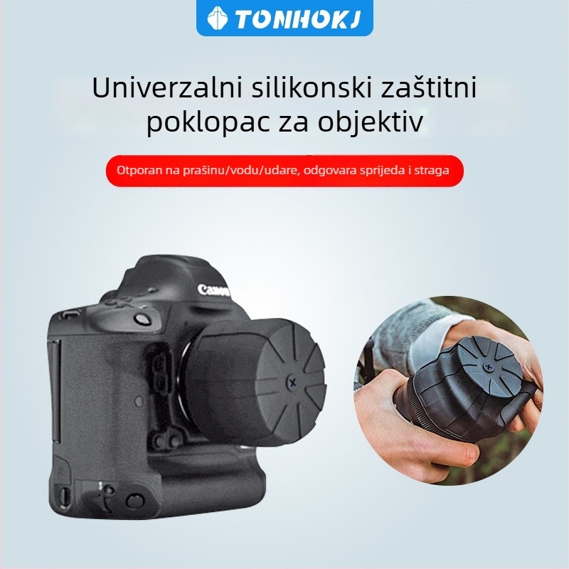 Silikonska zaštita za objektiv – univerzalni zaštitni poklopac za DSLR/Mirrorless, vodootporan i otporan na prašinu; model TH002, kompatibilan s 62–90 mm objektivima.