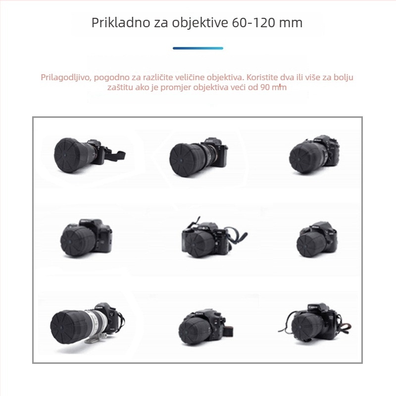 Silikonska zaštita za objektiv – univerzalni zaštitni poklopac za DSLR/Mirrorless, vodootporan i otporan na prašinu; model TH002, kompatibilan s 62–90 mm objektivima.
