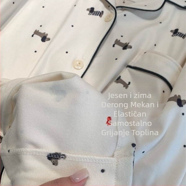 Ženski zimski set pidžama od pliša s printom psa, dugi rukavi, zimi