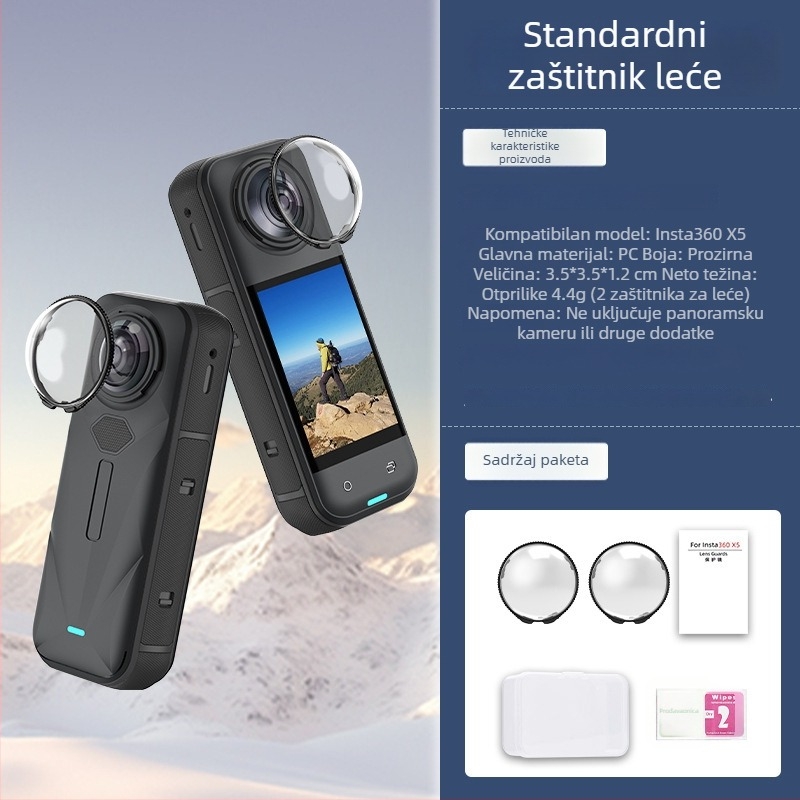 Zaštitni poklopac objektiva Insta360 X5 - staklena zaštita, otpornost na padanje (FLYMILE X5027 • PC • 16,7 g)