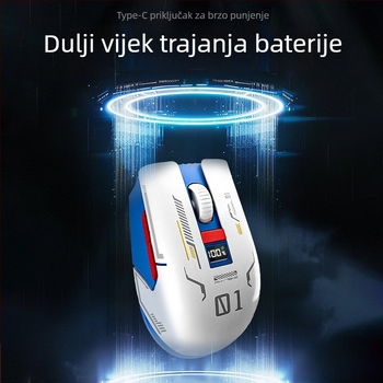 Bežični Bluetooth gaming miš s digitalnim zaslonom, tri DPI načina 800/1200/1600, Type-C punjenje, 5 tipki, model M1, bijela
