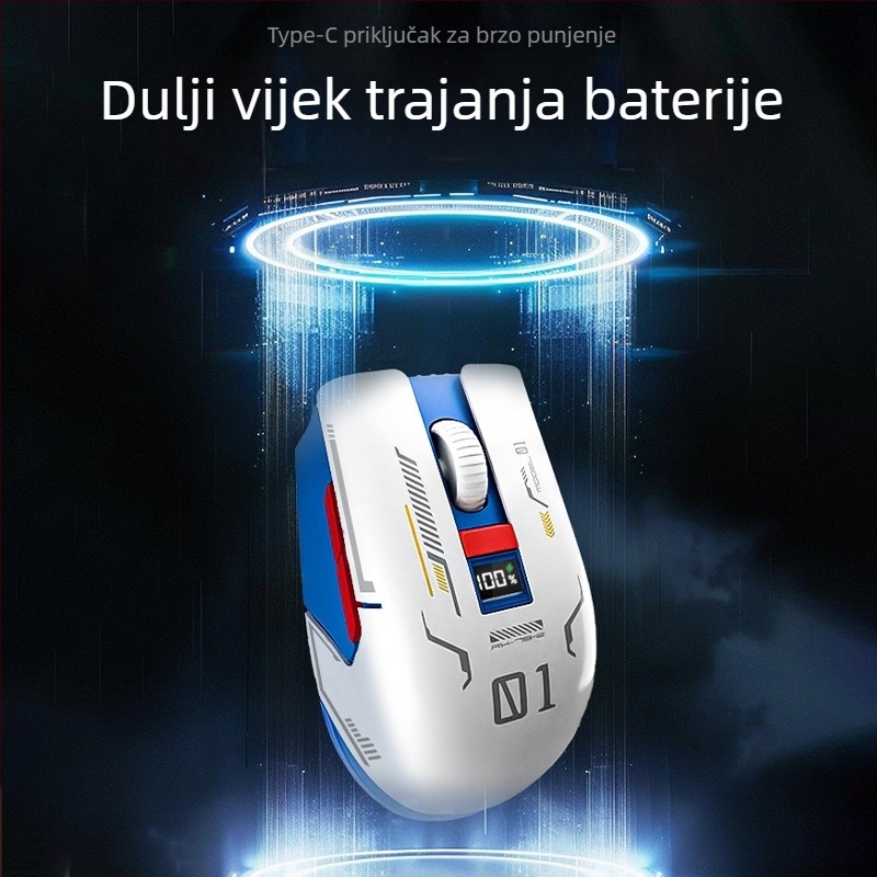 Bežični Bluetooth gaming miš s digitalnim zaslonom, tri DPI načina 800/1200/1600, Type-C punjenje, 5 tipki, model M1, bijela