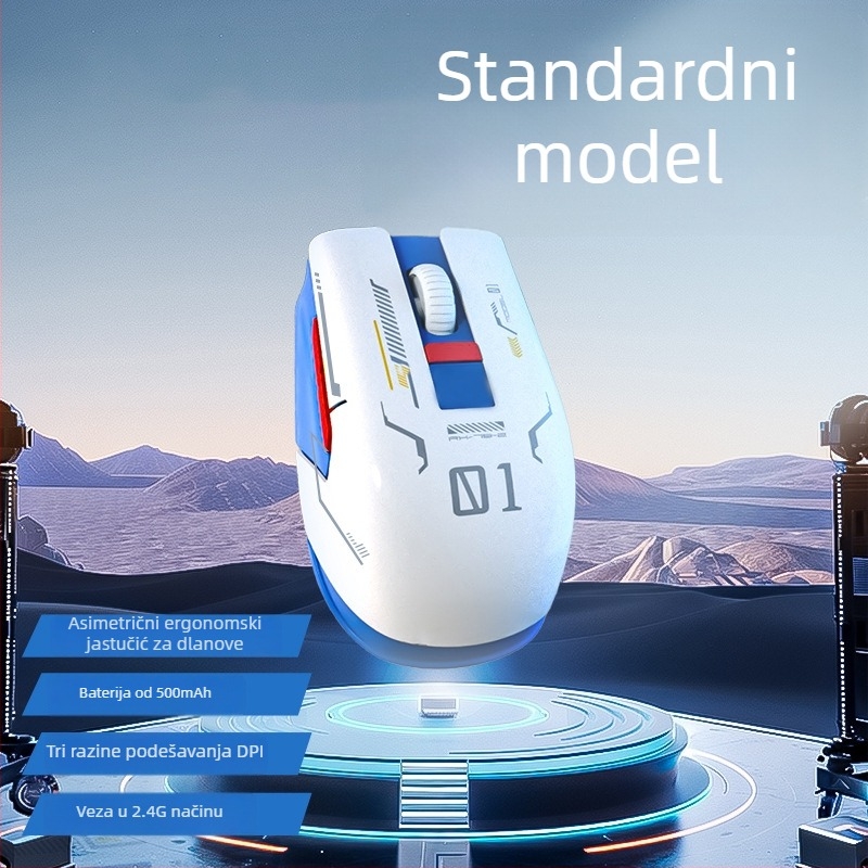 Bežični Bluetooth gaming miš s digitalnim zaslonom, tri DPI načina 800/1200/1600, Type-C punjenje, 5 tipki, model M1, bijela