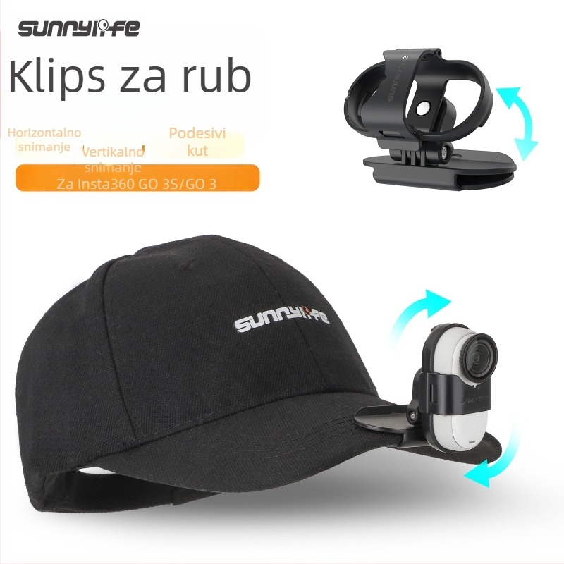 SUNNYLIFE Klips za rub kapu za Insta360 GO 3S/GO 3 — držač na glavu za snimanje iz prvog lica, model G3S-J867, materijal plastika