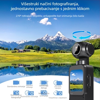 OX3 5K džepna akcijska kamera za vanjske uvjete s stabilizacijom slike, dodirnim zaslonom i motoriziranom rotacijskom ručicom