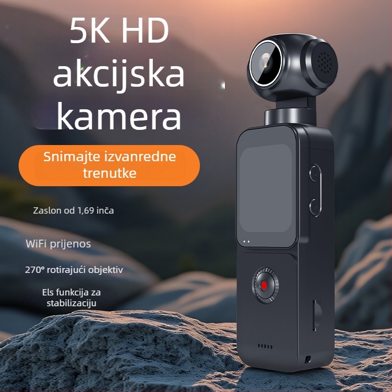 OX3 5K džepna akcijska kamera za vanjske uvjete s stabilizacijom slike, dodirnim zaslonom i motoriziranom rotacijskom ručicom