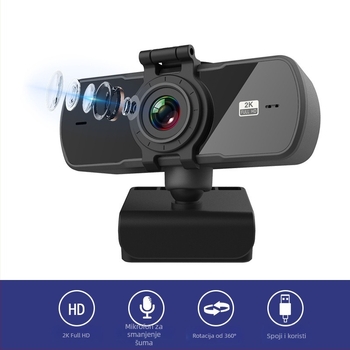 HD bežična web kamera za videokonferencije, s autofokusom i ugrađenim mikrofonom, rezolucija 2560x1440 pri 25fps, USB 2.0