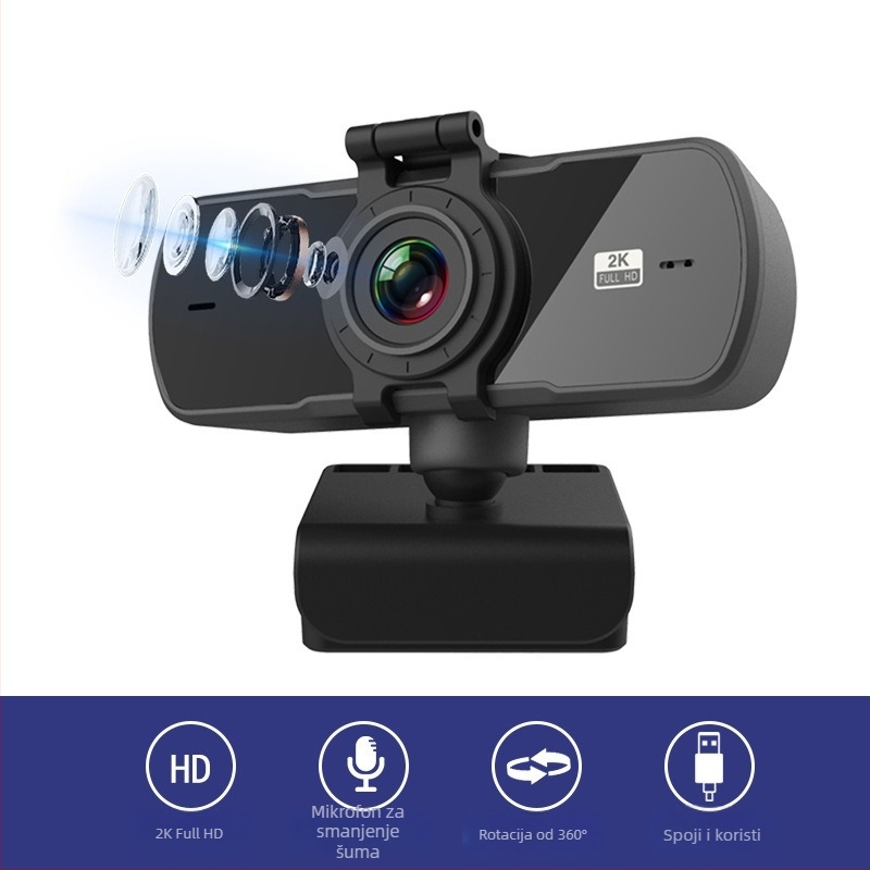 HD bežična web kamera za videokonferencije, s autofokusom i ugrađenim mikrofonom, rezolucija 2560x1440 pri 25fps, USB 2.0