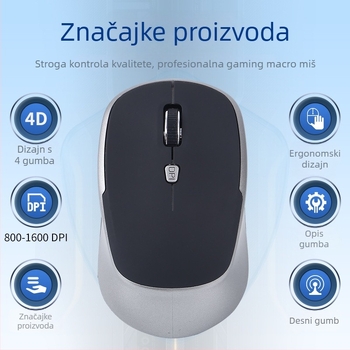 Bežična miša 2.4G, 4 tipke, Plug-and-play, ergonomski dizajn, prilagodljiv logotip