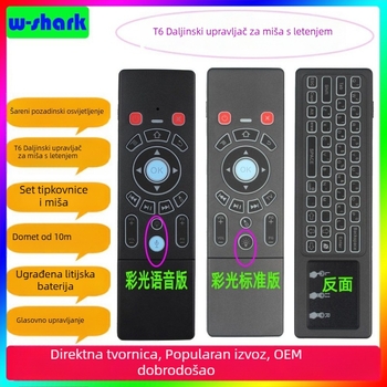 Bežični dvostrani tipkovnica i miš daljinsko upravljanje za set‑top box, projektor i pametni TV — model T6, USB sučelje, domet 10 m, masa 0,18 kg
