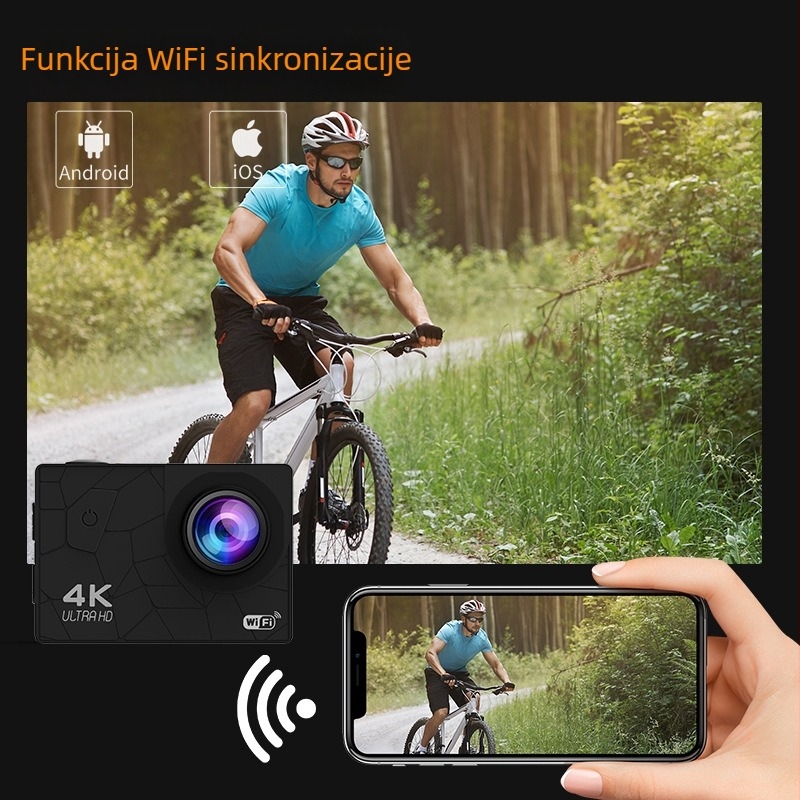 4K sportska kamera sa Wi-Fi, vodootporna za ronjenje i biciklizam na otvorenom — Model I5-361, 12 MP senzor, spremište na TF karticu, ABS kućište, trajanje baterije 180 minuta