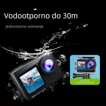 Sportska akcijska kamera - 4K60, Wi-Fi, dvostruki zaslon, vodootporna, SD do 128GB, ABS kućište, 90 minuta baterije